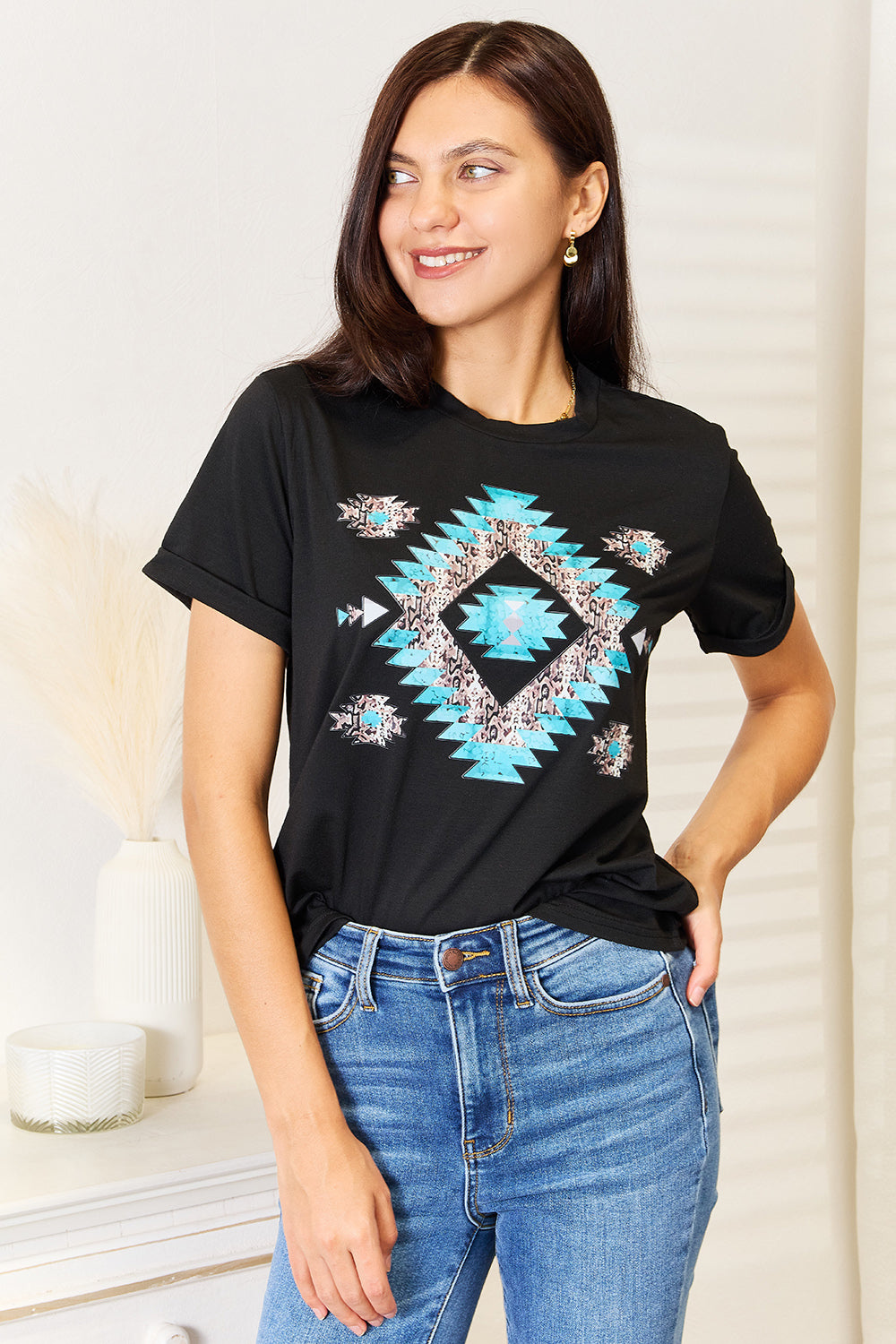 Kurzarm T-Shirt mit V-Ausschnitt