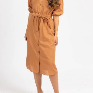 Midikleid mit Kragenkragen und Krawatte in Auburn