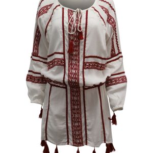 Dodo Bar Or besticktes Überwurf-Sonnenkleid aus weißer Baumwolle