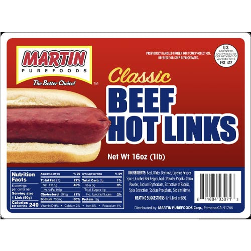 Martin Purefoods – Klassische Rindfleisch Hot Links – 16 OZ