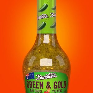 Bunsters grüne und goldene scharfe Sauce, . – 5oz