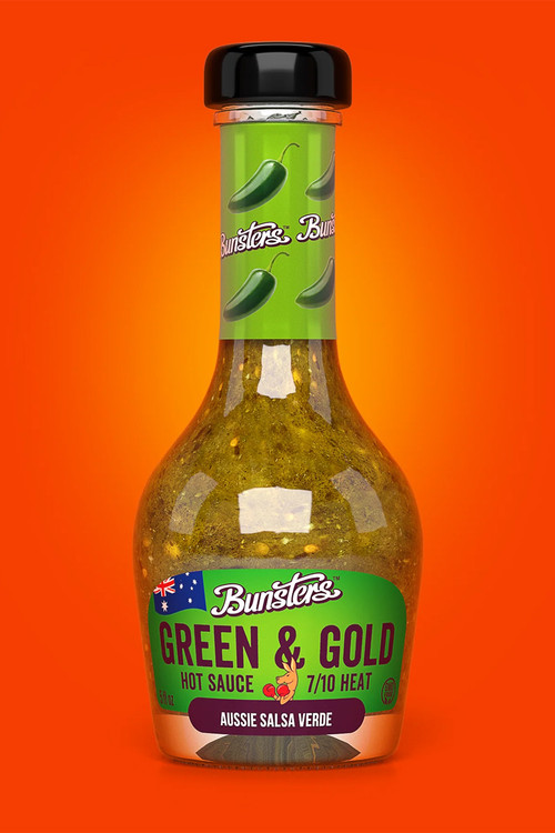 Bunsters Grün und Gold Chilisauce, 5oz