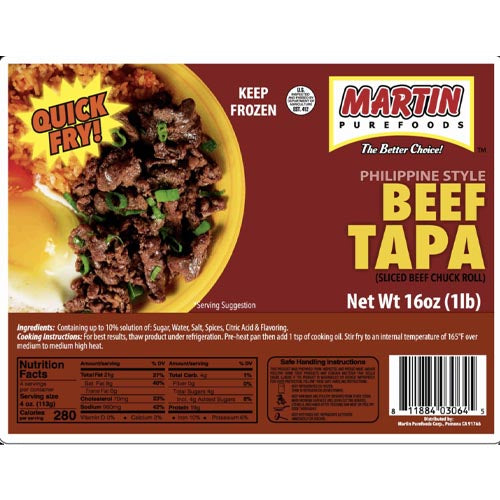 Martin Purefoods – Philippine Style Rindfleisch Tapa (Geschnittenes Rindfleisch Chuck Roll) – 12 OZ
