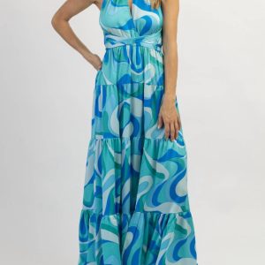 Paradiso Neckholder-Maxikleid in Multiblau