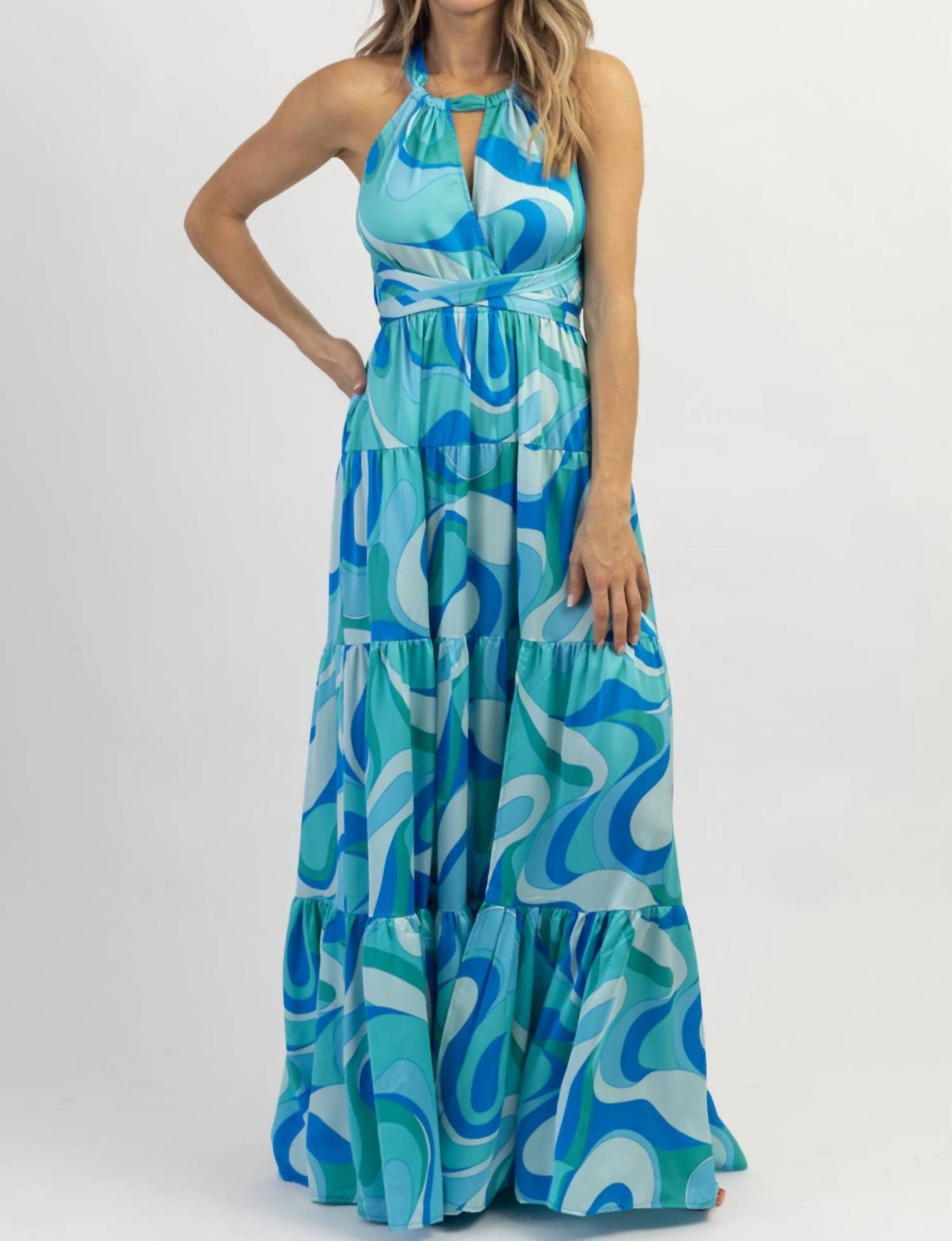 Paradiso Neckholder Maxikleid in Multiblue