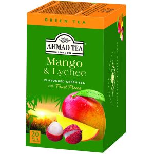 Ahmad Tea Mango & Lychee aromatisierter grüner Tee mit Fruchtstücken, 20 Stück