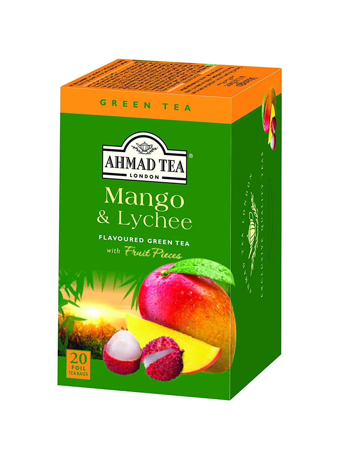 Ahmad Tea Mango & Lychee aromatisierter grüner Tee mit Fruchtstücken, 20 Stück