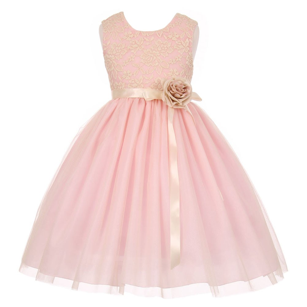 Kleine Mädchen Rosa Spitze Satin Schärpe Korsage Tüll Blumenmädchen Kleid 2-6