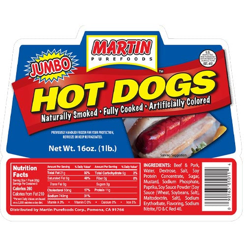 Martin Purefoods – Hot Dogs – JUMBO – 16 OZ