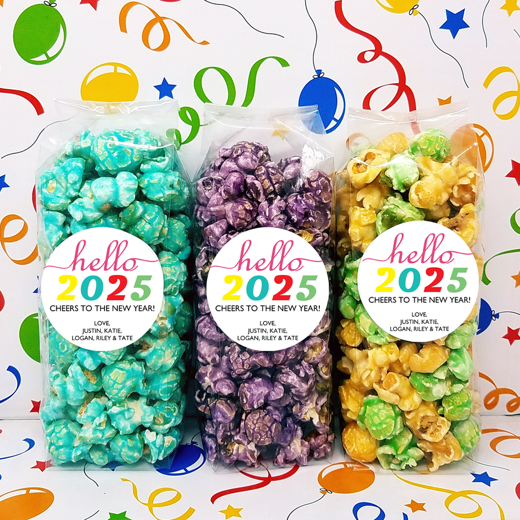2025 Neujahr – personalisierte Popcorn-Gefälligkeiten