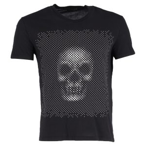 Alexander McQueen T-Shirt mit Rundhalsausschnitt aus schwarzer Baumwolle mit Totenkopf-Muster