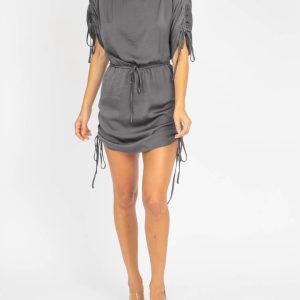Schulterfreies Cinch-Kleid in Anthrazitgrau