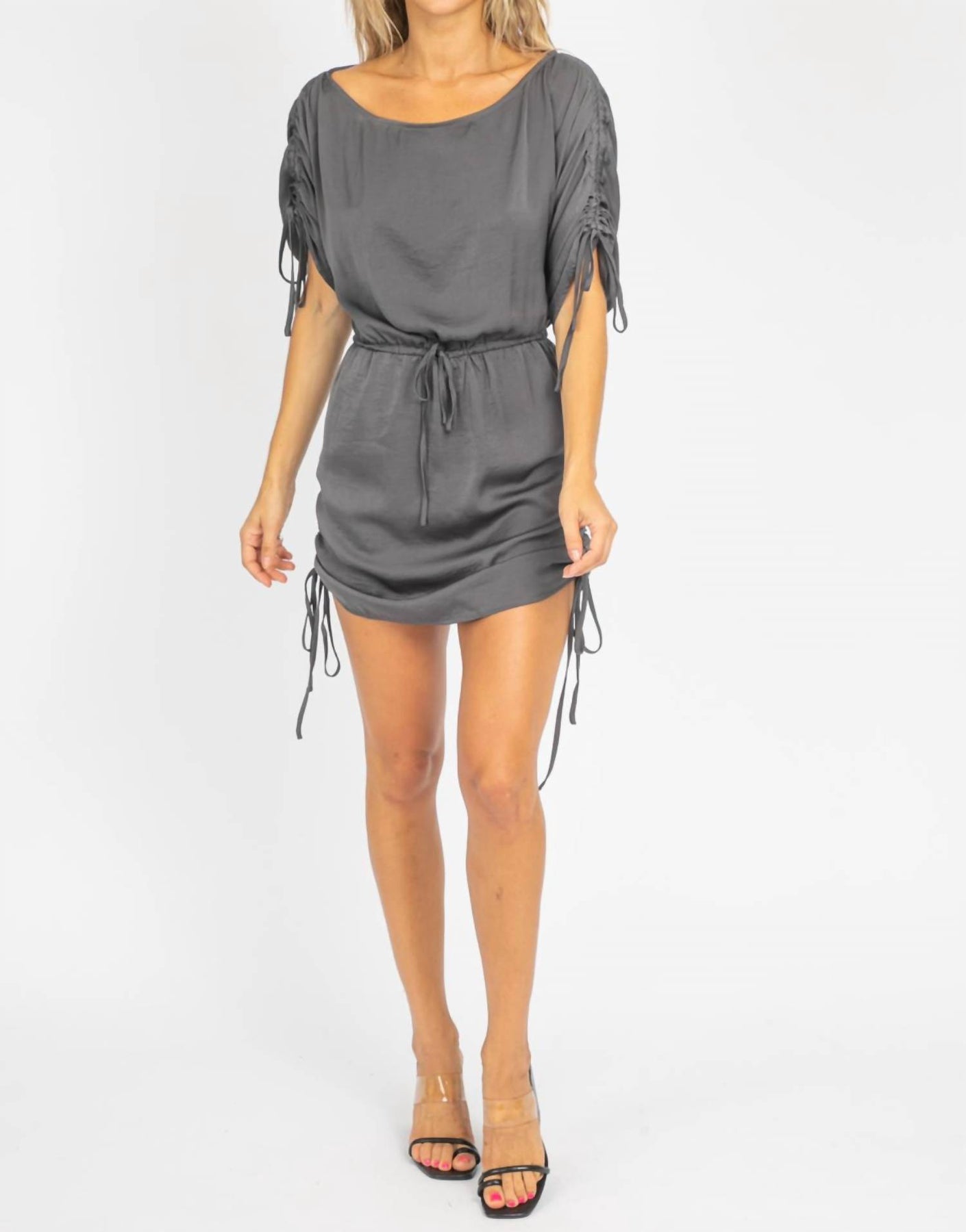 Schulterfreies Cinch Kleid in Anthrazit