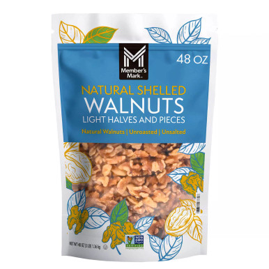 Member's Mark Natürliche geschälte Walnüsse, leichte Hälften und Stücke, ungeröstet ungesalzen, 48 oz