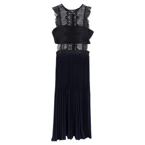 Self-Portrait Ärmelloses, plissiertes Spitzenkleid aus marineblauem Polyester
