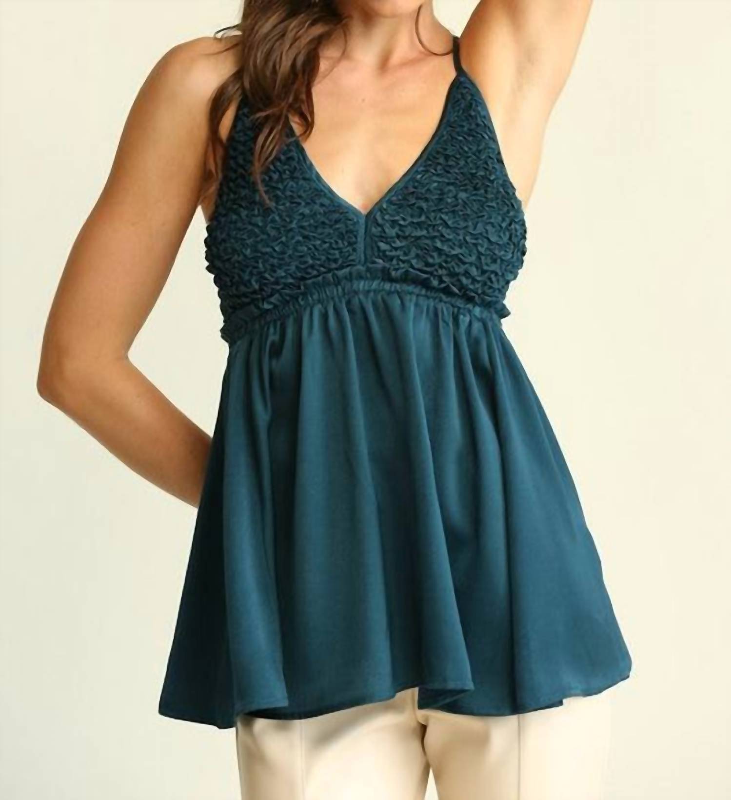 Satin Halter Open zurück Top in Petrol