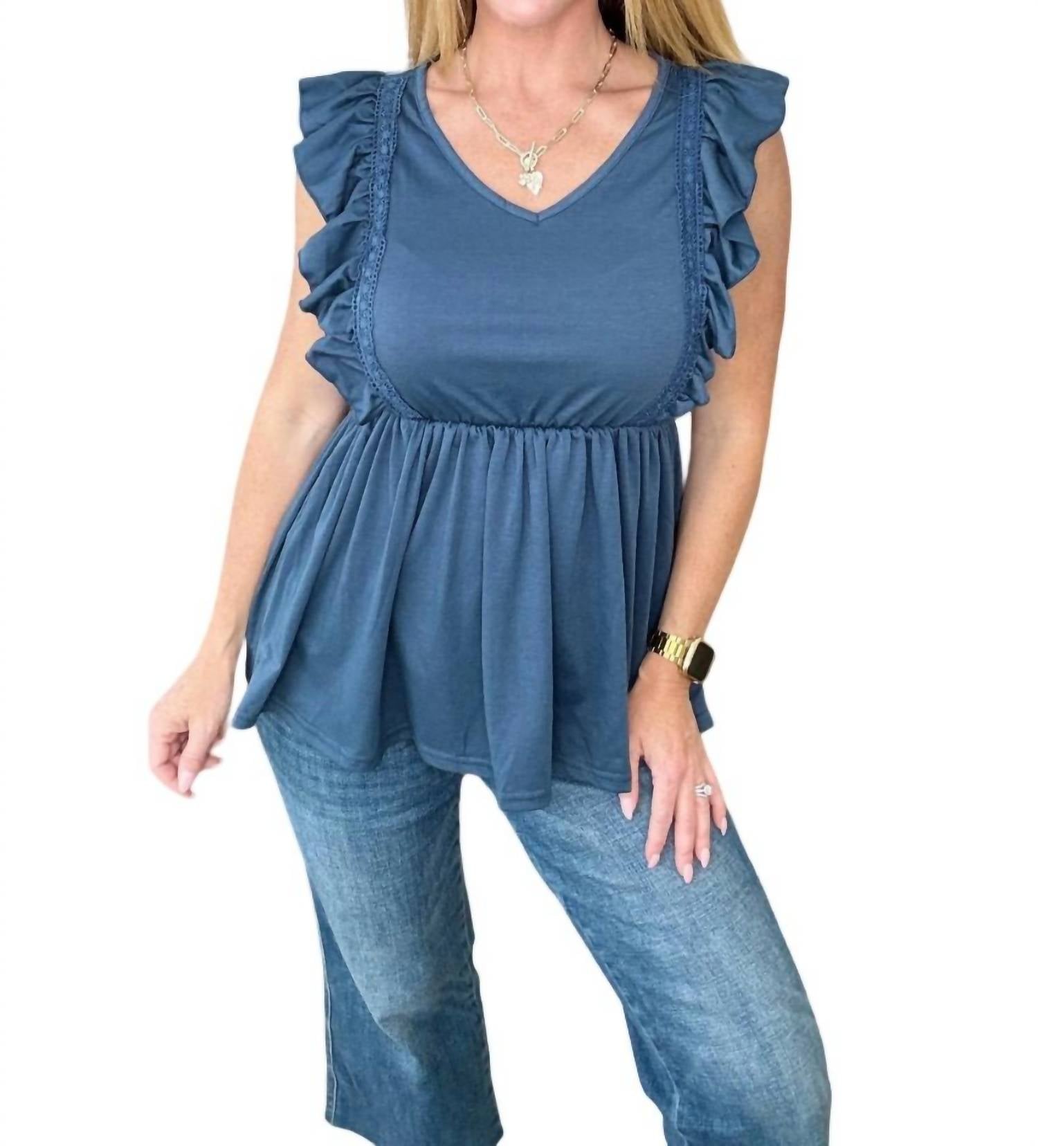 Vorher Jetzt Rüschen Babydoll Top In Dunkelblau