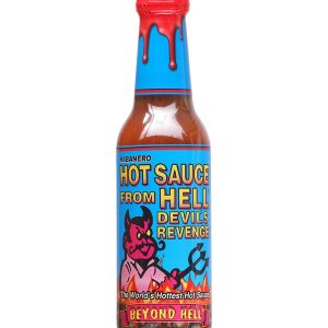 scharfe Sauce von Hölle Teufel Rache jenseits der Hölle blau Label 5 Unzen Hitze 10