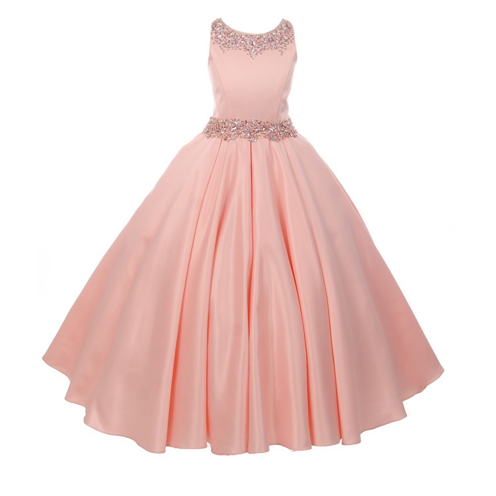 Kleine Mädchen Altrosa schimmernde Perlen Plissee Dull Satin Blumenmädchen Kleid 4-6