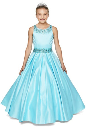 Große Mädchen Aqua Shimmery Perlen Falten Satin Junior Brautjungfernkleid 8-16