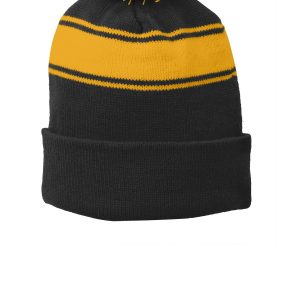Sport-Tek Streifen Pom Pom Mütze