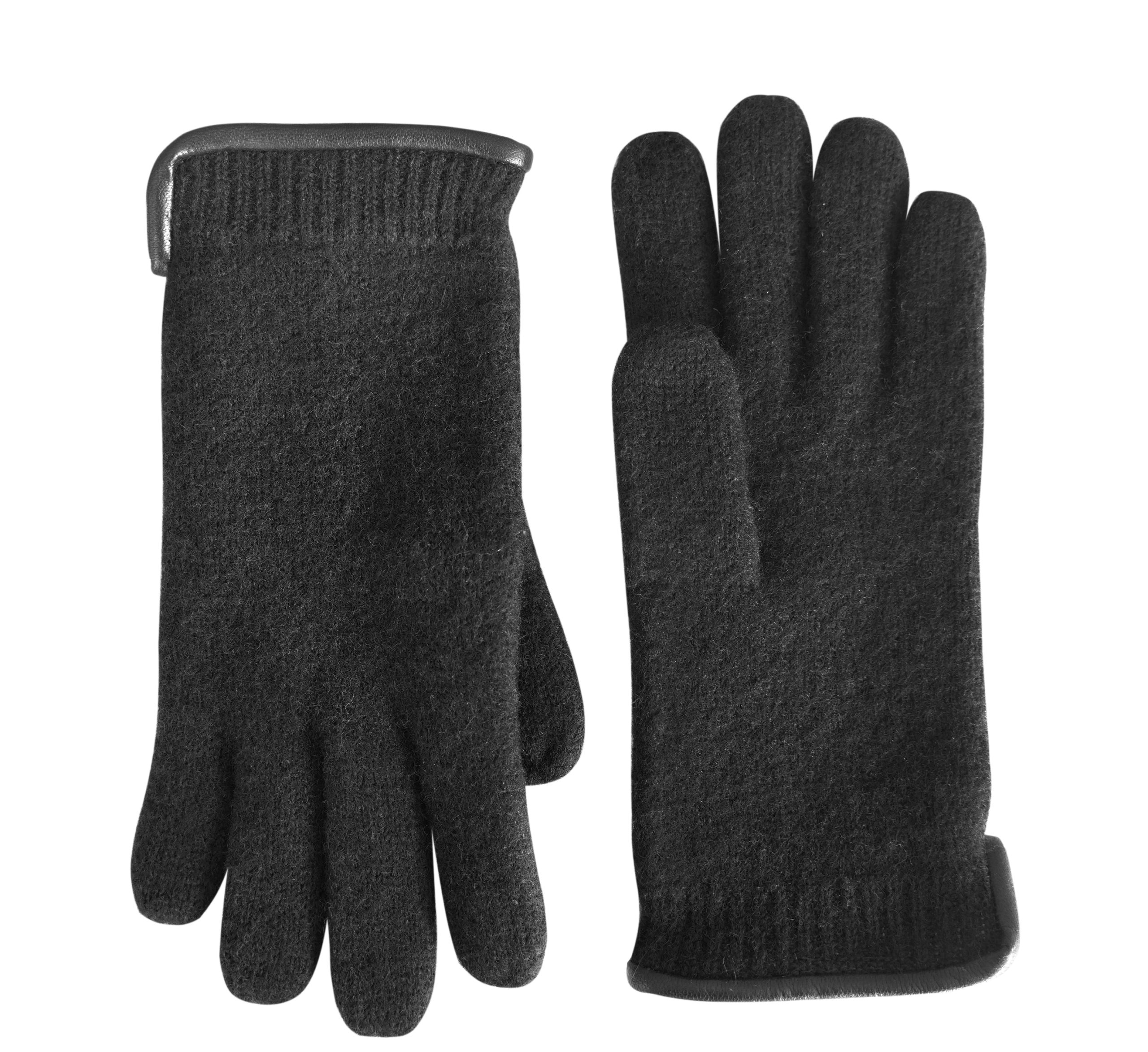 Tittimitti® Unisex-Handschuhe aus 100% Schurwolle mit Echtlederbesatz. OEKO-TEX Standard 100
