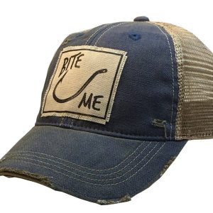 Vintage Life Beißen Sie mich Royal Blau Distressed Trucker Hut Baseball Kappe