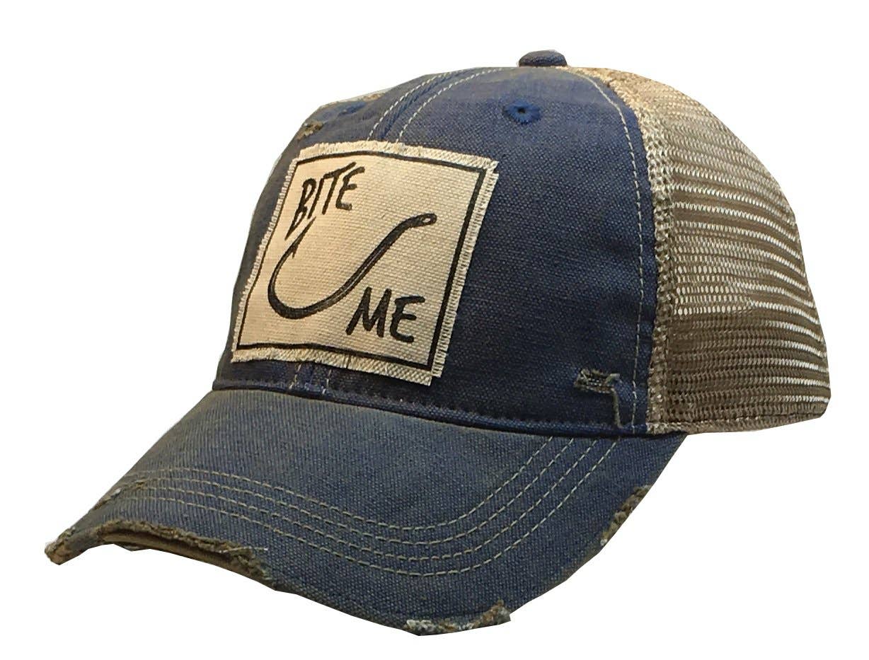 Vintage Life Beißen Sie mich Royal Blau Distressed Trucker Hut Baseball Kappe