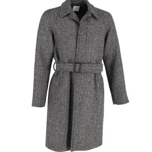 Sandro Paris Herringbone-Gürtelmantel aus grauer Wollmischung