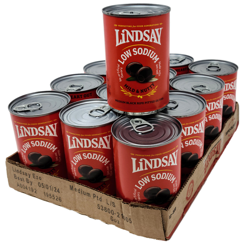 Fall von 12 Lindsay Low Sodium Pitted Schwarz Olives