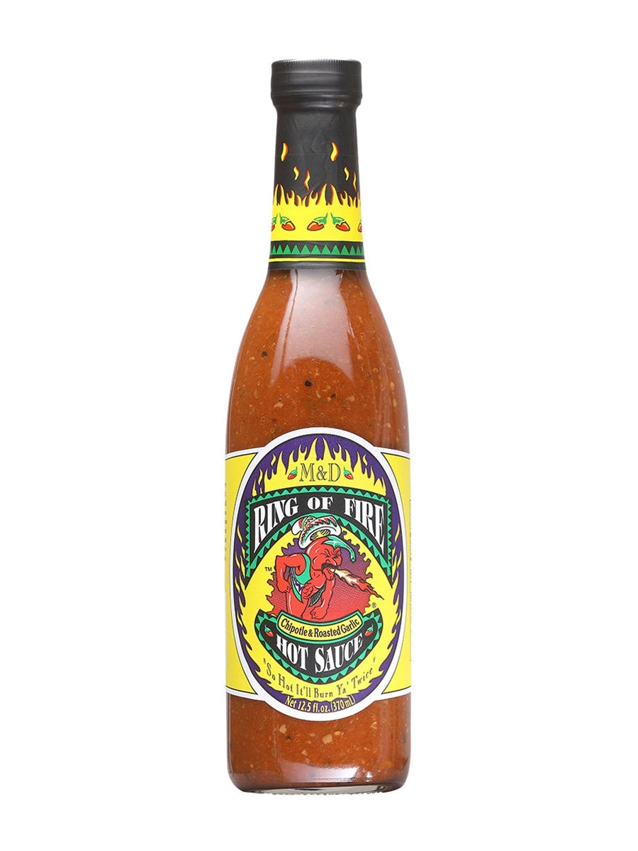 Chilisauce Ring of Fire gerösteter Knoblauch Chipotle 12,5 oz große Flaschenwärme