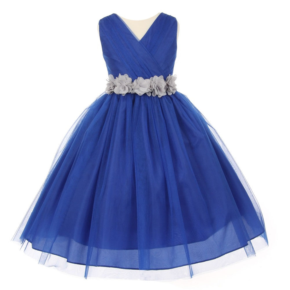 Große Mädchen Royal Blau Silber Chiffon Blumen Tüll Junior Brautjungfernkleid 8-14