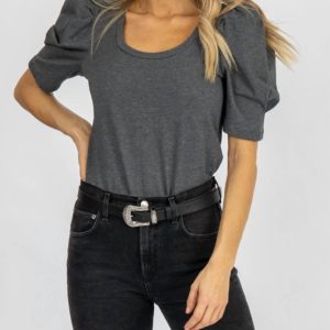 Plissee-Puff-Top mit U-Ausschnitt in Anthrazit