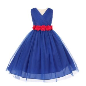 Junior-Brautjungfernkleid für große Mädchen, Königsblau, Fuchsia, Chiffon, Blumen, Tüll, Größe 8–14