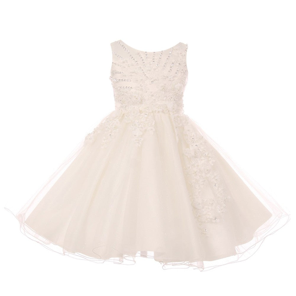 Große Mädchen Elfenbein Perle Perlen Glitzer Tüll Junior Brautjungfer Kleid 8-12