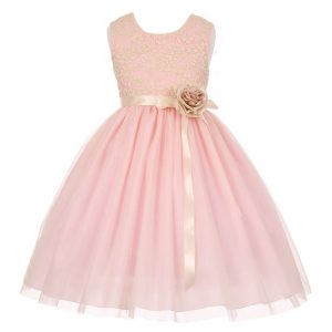 Junior-Brautjungfernkleid für große Mädchen, rosa Spitze, Schärpe, Corsage, Tüll, Größe 8–14