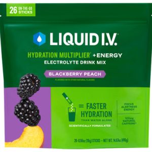 Flüssigkeit IV Hydration Multiplikator + Energie, Brombeere Pfirsich, 26 Sticks, Elektrolyt Drink Mischung mit Koffein
