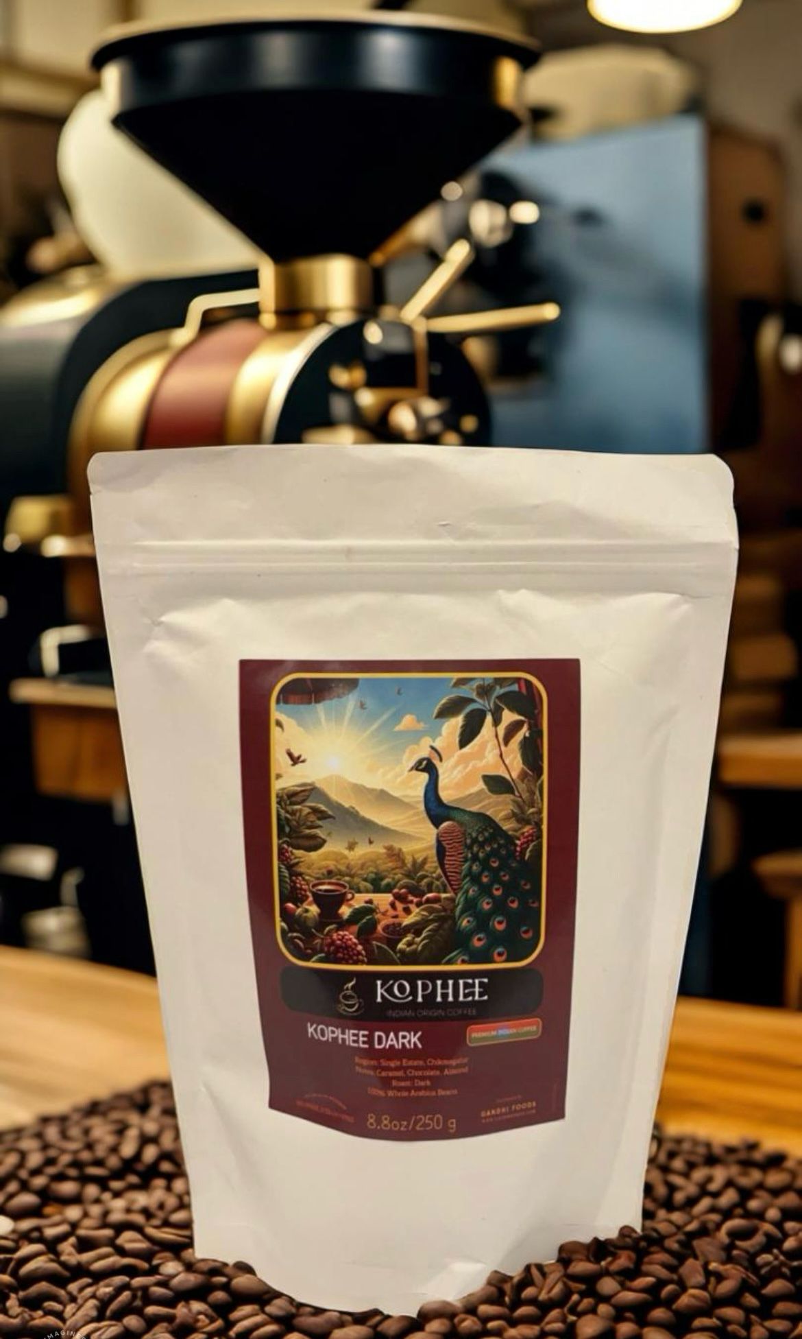 Kophee dunkel Roast Indian Origin Kaffee, ganze Bohnen, kleine Charge geröstet, Single Origin