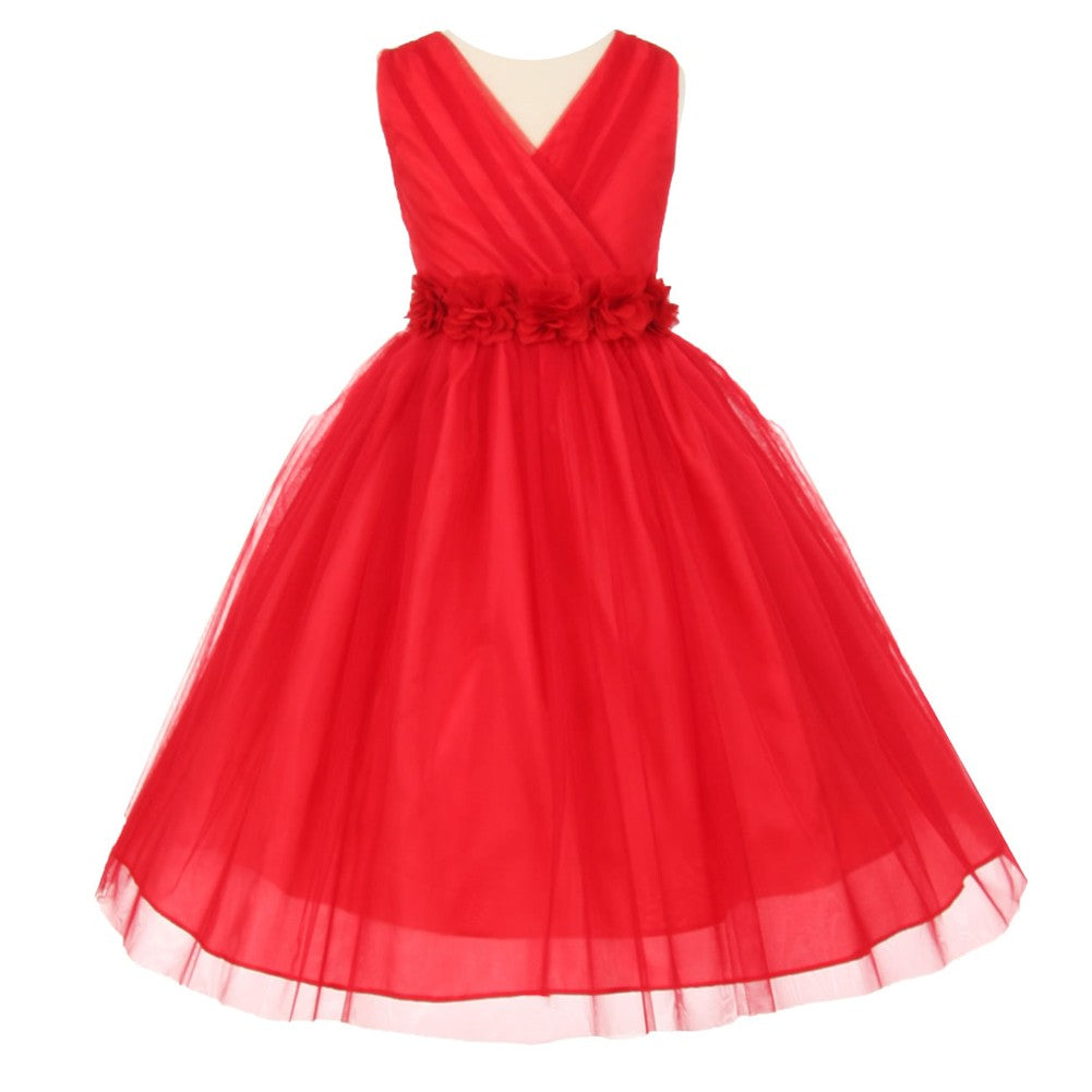 Kleine Mädchen Rot Chiffon Blumen Schärpe Kristall Tüll Blumenmädchen Kleid 2-6