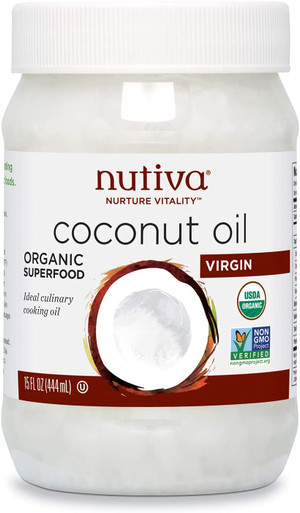 Nutiva Bio kaltgepresstes Virgin Kokosöl, USDA Bio, ohne Gentechnik, Fair Trade, ganz 30 Genehmigt, Vegan, Keto, Frischer Geschmack und Aroma zum Kochen & Gesunde Haut und Haare, 15 Fl Oz