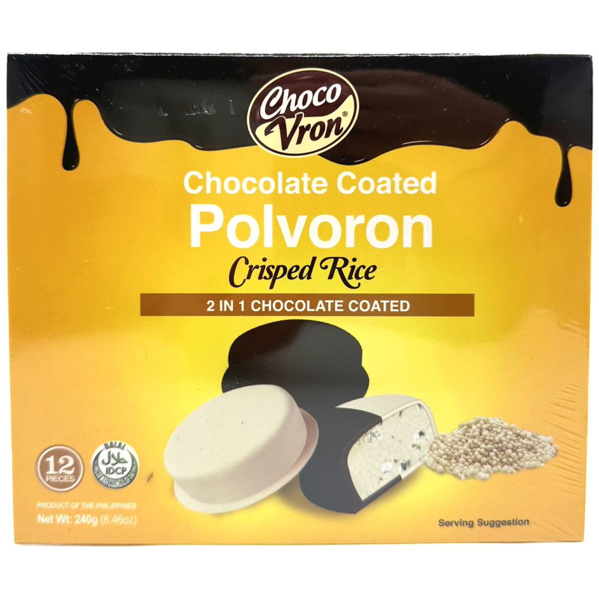 ChocoVron – Schokolade beschichtet Polvoron – Crisped Reis (Pinipig) – Choco, weiß, 2 in 1 beschichtet – 12 Stück – 240 G