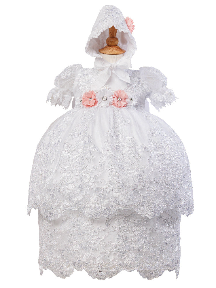 Baby Mädchen weiße Puff Ärmel Bonnet 3 Stück Taufe Kleid Set 6-12M