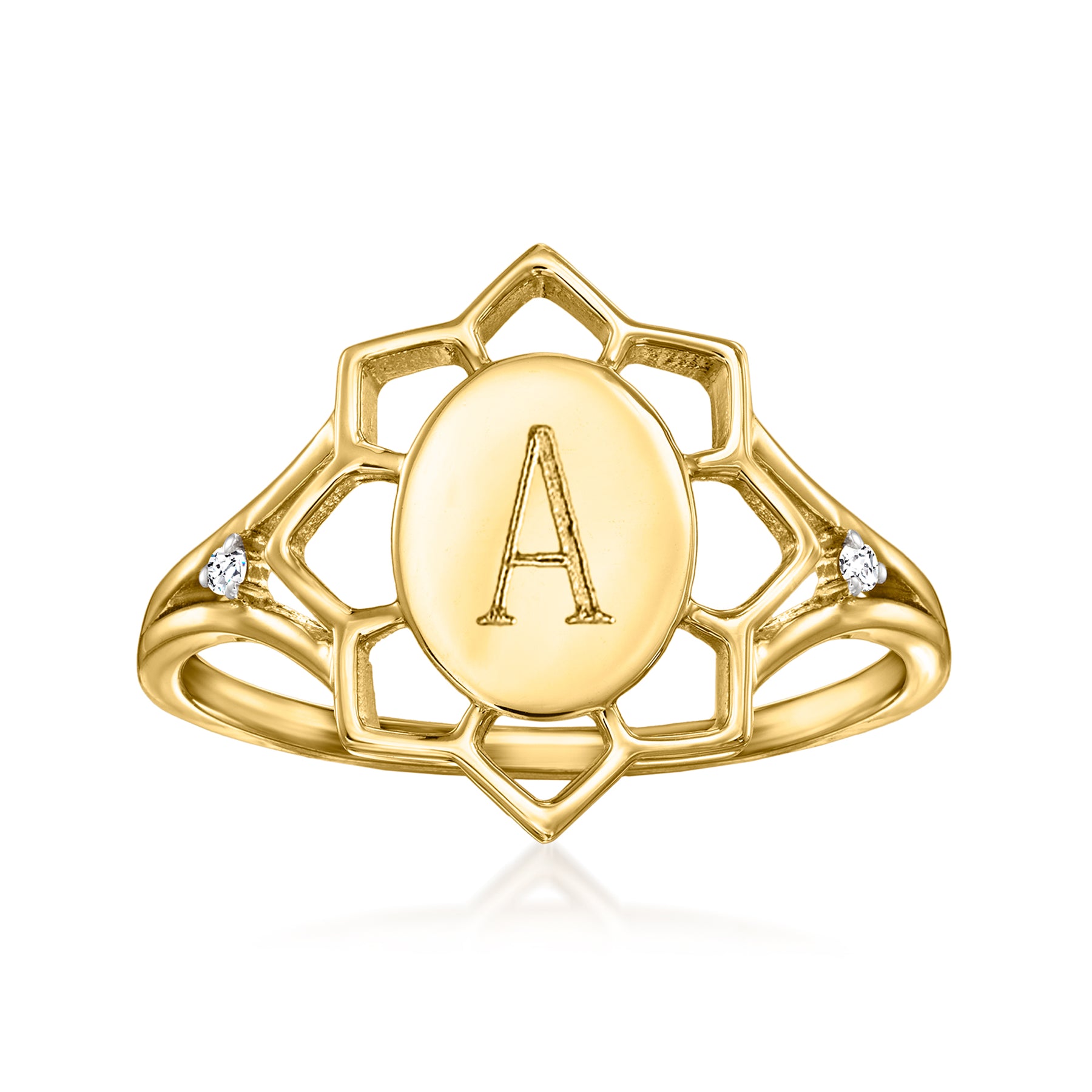 Ross-Simons 14kt Gelbgold personalisierte Blume Ring mit Diamant Akzente