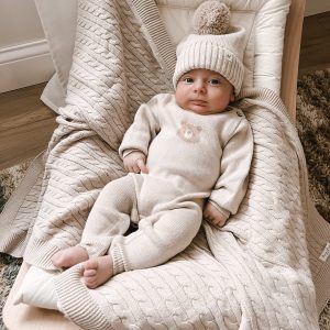 Luna + Luca Zopfmuster-Babydecke aus Bio-Baumwolle – Beige