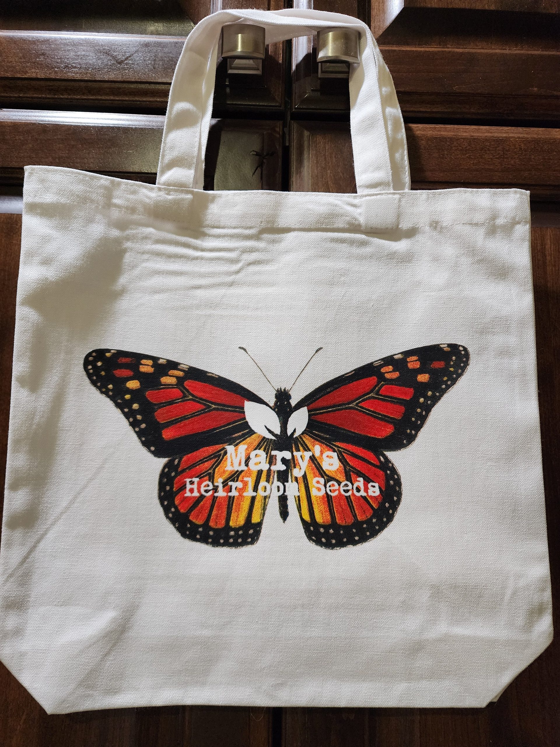 Mary's Heirloom Seeds "Schmetterling" weiße Baumwoll-Tasche