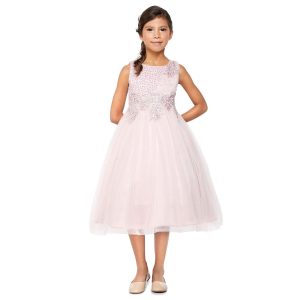 Junior-Brautjungfernkleid für große Mädchen, Dusty Rose, Perlenperlen, gewickelte Spitze, Tüll, Größe 8–14