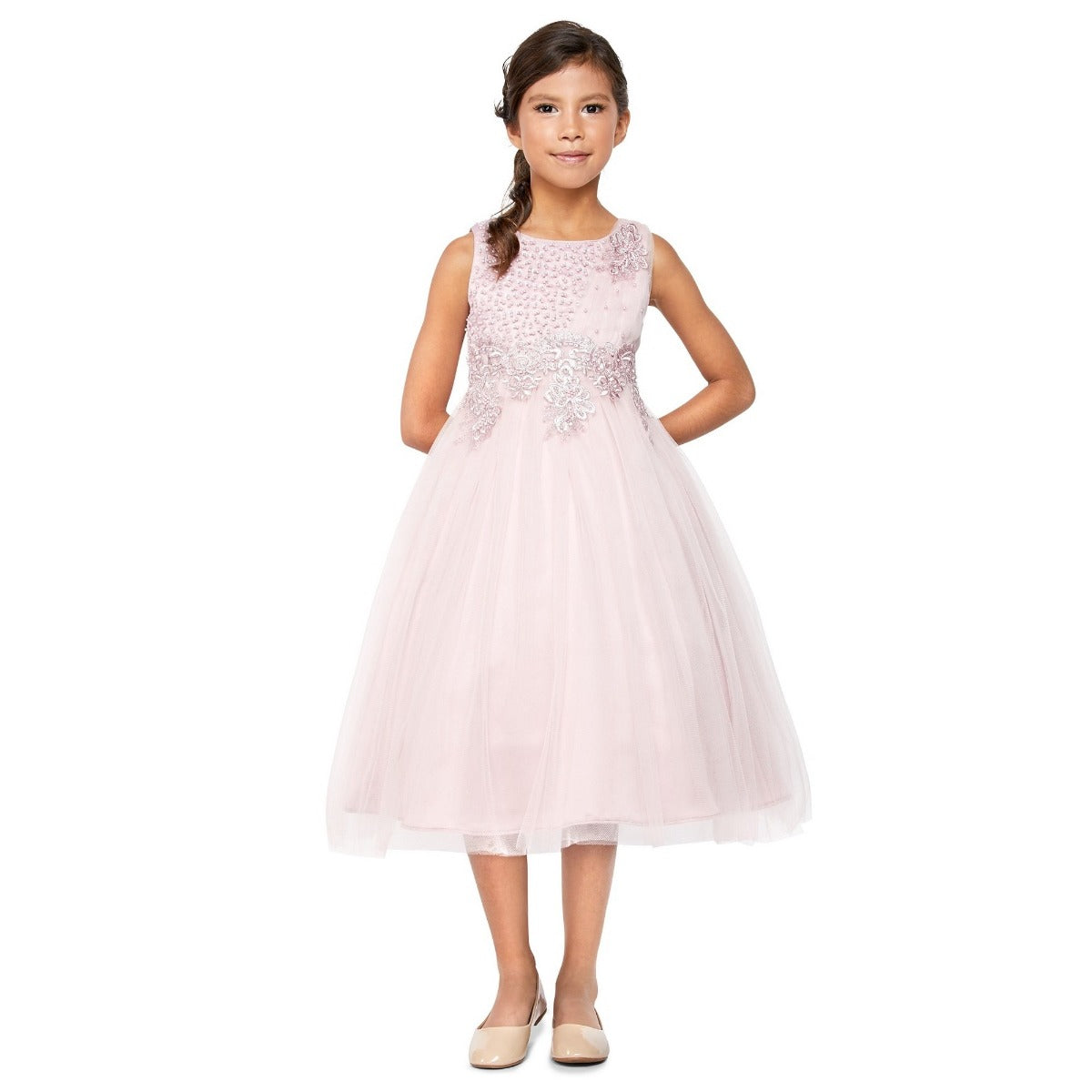 Große Mädchen dusty Rose Perle gewickelt Spitze Tüll Junior Brautjungfer Kleid 8-14