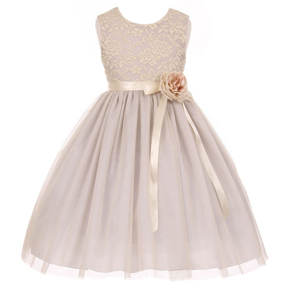 Große Mädchen Silber Spitze Schärpe Korsage Tüll Junior Brautjungfernkleid 8-14