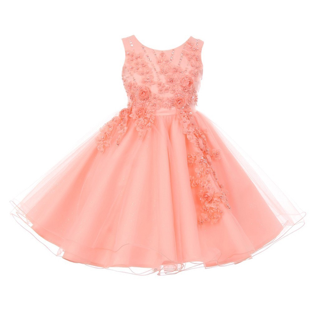 Große Mädchen Pfirsich Perle Perlen Glitzer Tüll Junior Brautjungfer Kleid 8-12