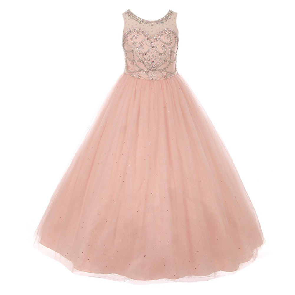 Große Mädchen Altrosa rosa Kristall Glitzer Tüll bodenlangen Festzug Kleid 8-16